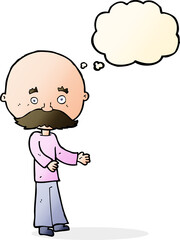 cartoon man with mustache with thought bubble