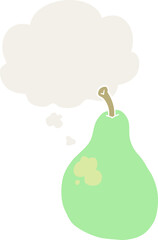 cartoon pear and thought bubble in retro style