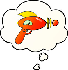 cartoon ray gun and thought bubble in smooth gradient style