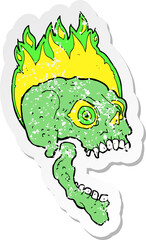 retro distressed sticker of a cartoon scary skull