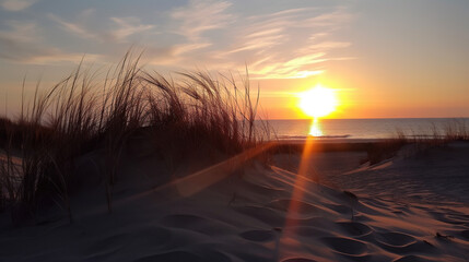 Sunset at Dune Beach, Generative AI, Illustration