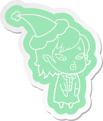 cute cartoon  sticker of a vampire girl wearing santa hat