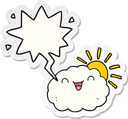 happy cartoon cloud and speech bubble sticker