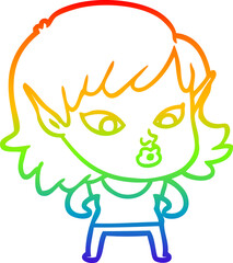 rainbow gradient line drawing pretty cartoon elf girl