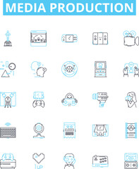 Media production vector line icons set. Filming, Animation, Editing, Post-Production, Photoshoots, Direction, Casting illustration outline concept symbols and signs