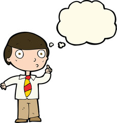 cartoon school boy with thought bubble