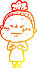 warm gradient line drawing cartoon annoyed old lady