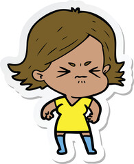 sticker of a cartoon angry woman