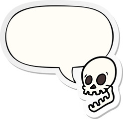 laughing skull cartoon and speech bubble sticker