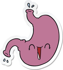 sticker of a cartoon happy stomach