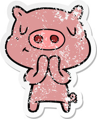 distressed sticker of a cartoon content pig