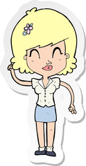 sticker of a cartoon pretty woman with idea