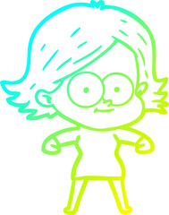 cold gradient line drawing happy cartoon girl