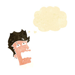 cartoon frightened man with thought bubble