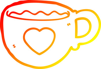 warm gradient line drawing I love coffee cartoon cup