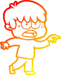 warm gradient line drawing worried cartoon boy