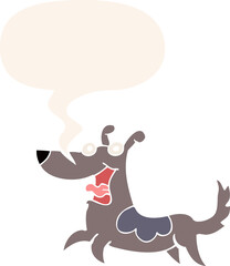 happy dog cartoon and speech bubble in retro style