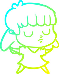 cold gradient line drawing cartoon indifferent woman