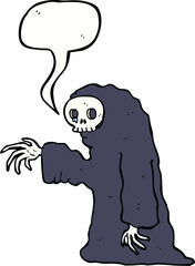 cartoon spooky halloween costume with speech bubble