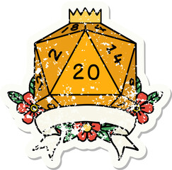 natural 20 critical hit D20 dice roll grunge sticker