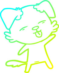 cold gradient line drawing cartoon dog sticking out tongue