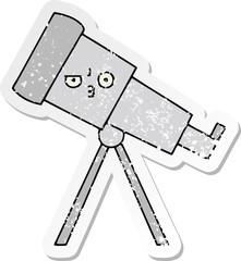 distressed sticker of a cute cartoon telescope
