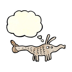 cartoon shrimp with thought bubble