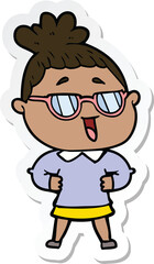 sticker of a cartoon happy woman wearing spectacles