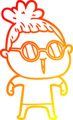 warm gradient line drawing cartoon woman wearing spectacles