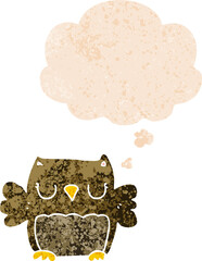 cute cartoon owl and thought bubble in retro textured style