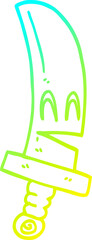 cold gradient line drawing cartoon happy magical sword