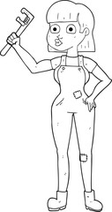 black and white cartoon female plumber
