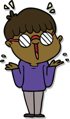 sticker of a cartoon boy wearing spectacles