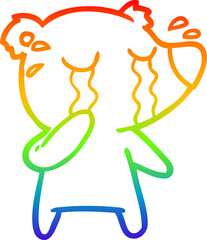 rainbow gradient line drawing cartoon crying bear