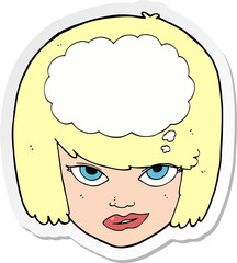 sticker of a cartoon woman thinking