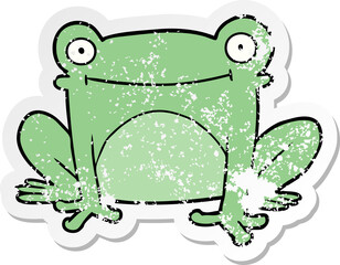 distressed sticker of a cartoon frog