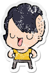 distressed sticker of a cute cartoon girl with hipster haircut