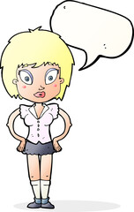 cartoon pretty girl with speech bubble