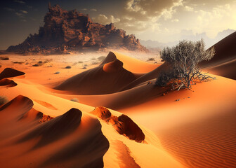 Plakat sunrise in the desert by AI