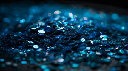 Shiny Blue Glitter In Abstract Defocused Background