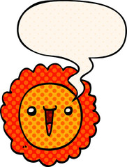 cartoon sunflower and speech bubble in comic book style