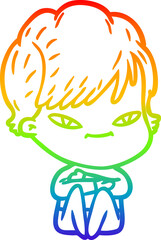 rainbow gradient line drawing cartoon happy woman
