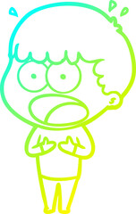 cold gradient line drawing cartoon shocked man