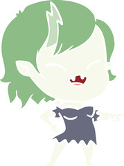 flat color style cartoon vampire girl pointing and laughing