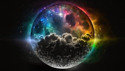 A glass-like planet with a rainbow tint, generative ai