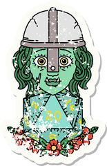 half orc fighter character with natural twenty dice roll grunge sticker