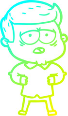 cold gradient line drawing cartoon tired man