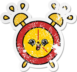 distressed sticker of a cute cartoon alarm clock