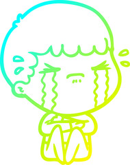 cold gradient line drawing cartoon man crying