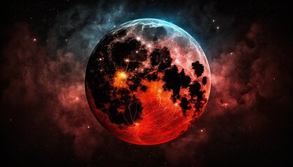 Shades of red on the full moon, generative ai